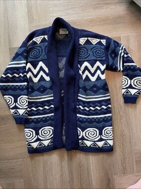Classic Navy Patterned Men's Cardigan Sweater
